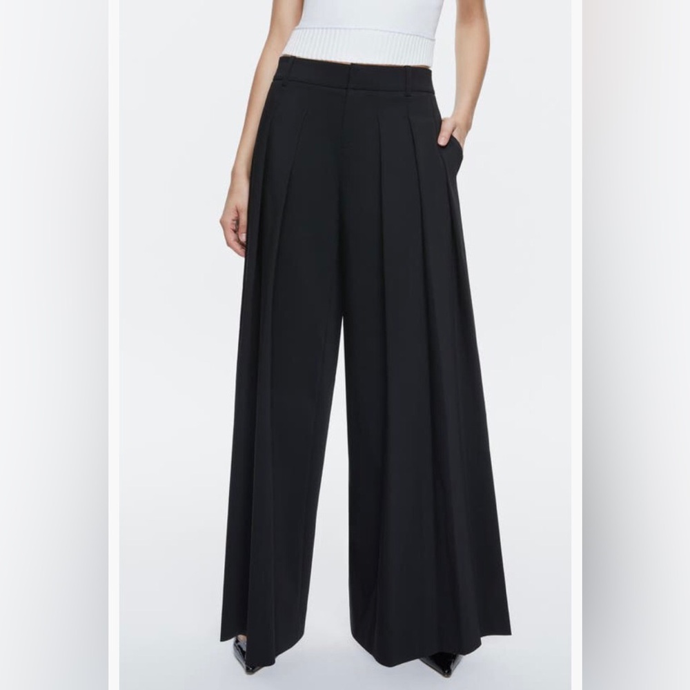 NWT $395 Alice + Olivia Blaire Pleated High Waist Wide Leg Pants, BLACK, Size 2!